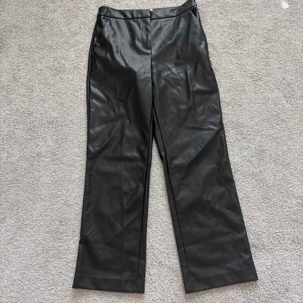 Alexia Admor Faux Leather Pants Womens 4 Black Wide Straight Leg Going Out Edgy
